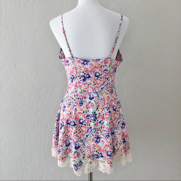 Vintage Victoria’s Secret Floral Flare Lace Hem Mini Slip Dress - Picture 2 of 5